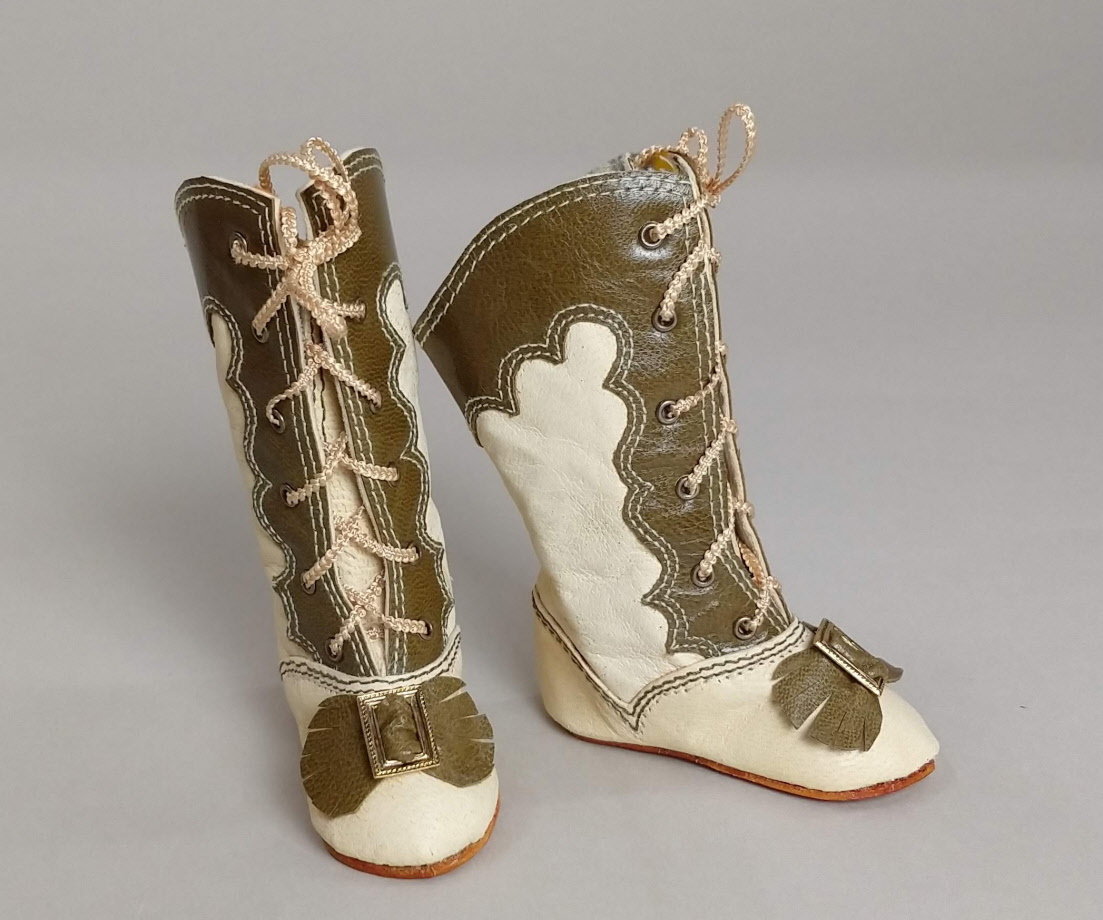 Kitflboot2tone, Kit, frontlaced boots, ecru with brown contrast